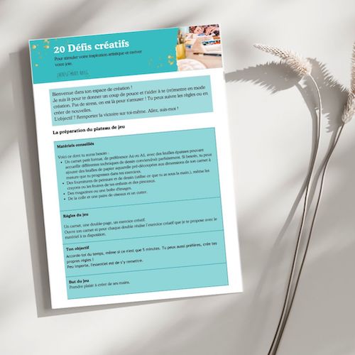 une feuille sur un fond blanc qui représente les consignes de défis créatifs